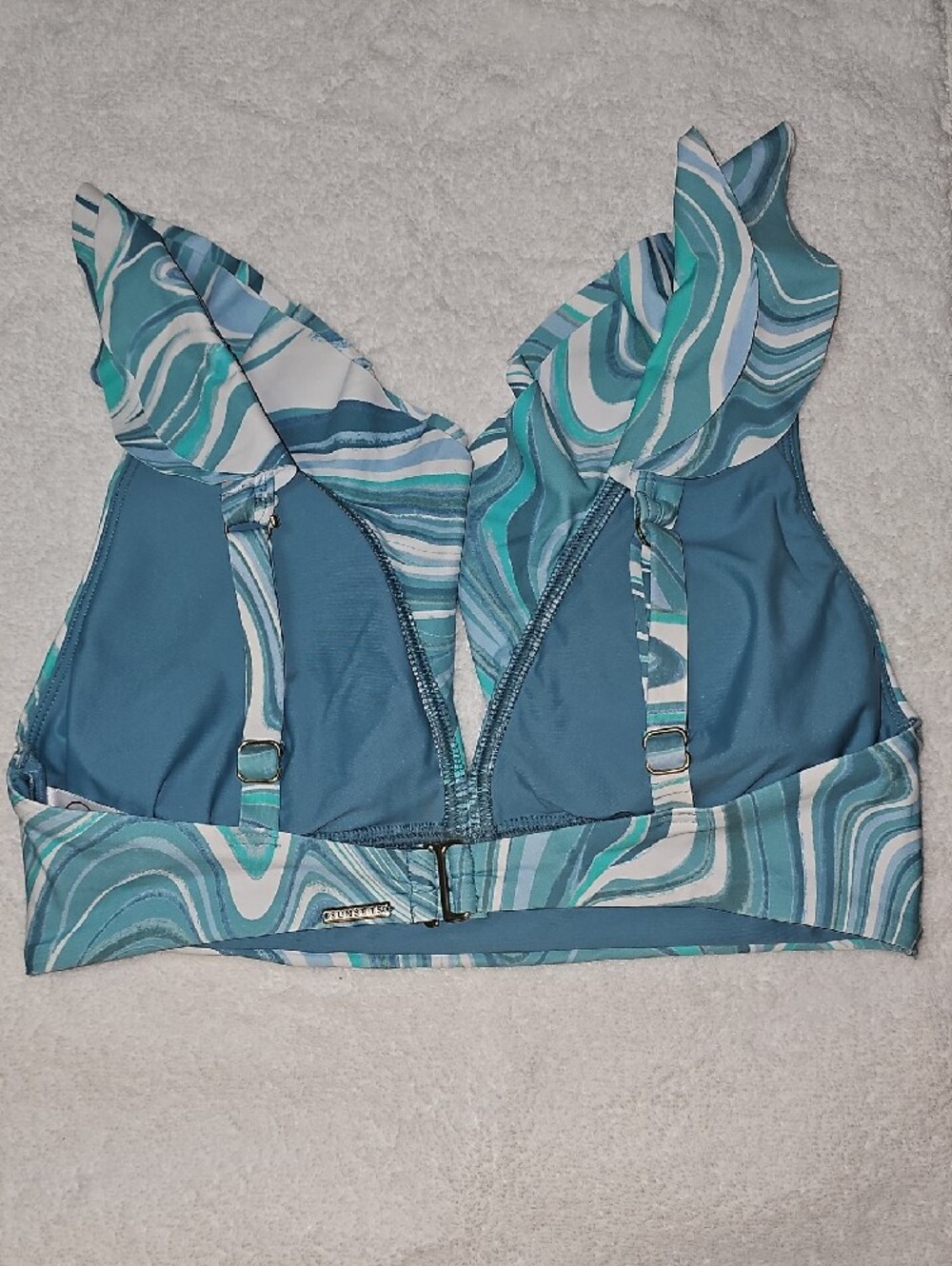 Blue Teal Marble-Print Ruffle Halter Bikini - Picture 5 of 6